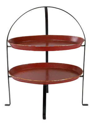 Vintage Curved Metal Tray Stand With Red Trays
