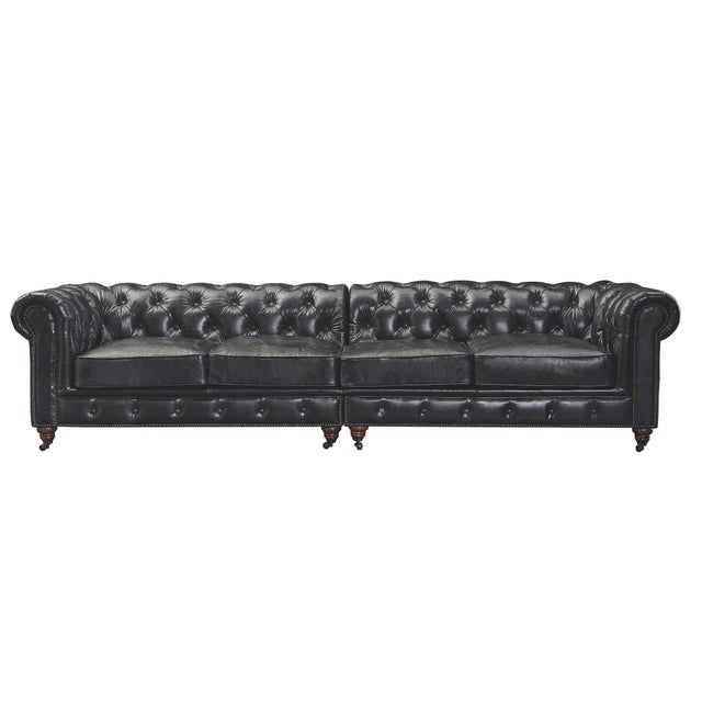 Century Chesterfield Sofa - Slate Leather - 118" For Sale - Image 4 of 9