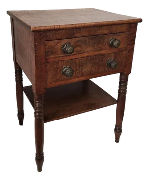 Early 19th Century American Federal Two-Drawer Stand in Tiger Maple