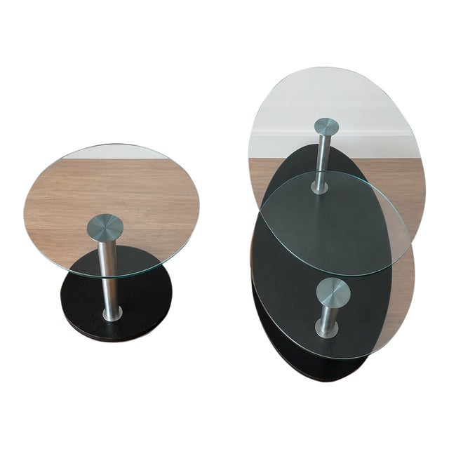 Elite Modern / Elite Manufacturing “Disco” Glass Cocktail & End Table Set For Sale