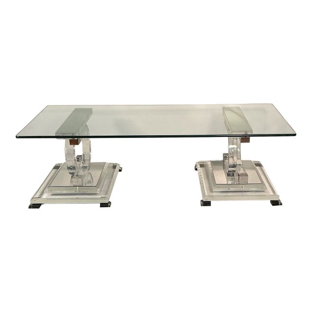 Coco Chanel Style Lucite Acrylic Mirror Glass Coffee Table, Mid-Century Modern, C. 1970s For Sale