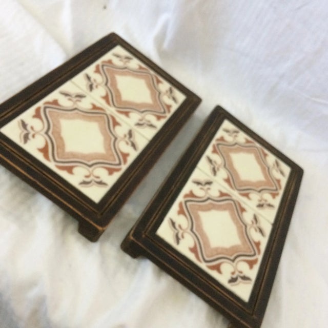 Vintage 70’s Arts and Crafts Brown Mexican Tile Trivets - Pair For Sale - Image 12 of 13