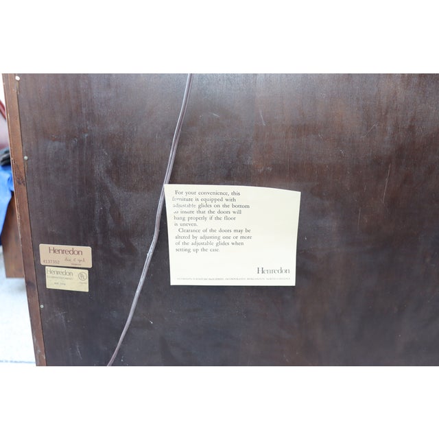 1970s Campaign Vintage Henredon Oak Wall Unit With Marble Counter and Mirrored Cabinets For Sale - Image 17 of 17