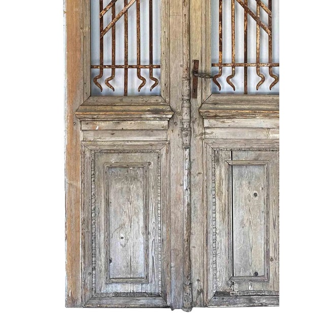 Antique Entry Doors With Wrought Iron Window Grilles - A Pair For Sale - Image 4 of 7