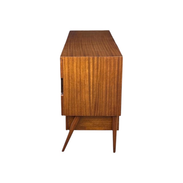 Mid-Century Modern Walnut Dresser With Sculpted Integrated Pulls and Splayed Legs” For Sale - Image 15 of 15