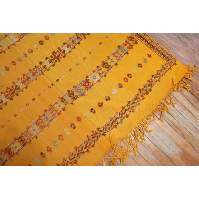 Zabihi Collection Bright Yellow Vintage Moroccan Flat-Weave Kilim - 5'4" x 13'3" For Sale - Image 4 of 6
