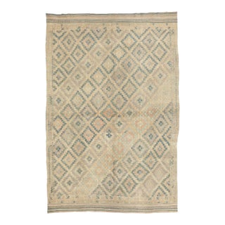 Mid 20th Century Embroidered Washed Out Kilim Rug For Sale
