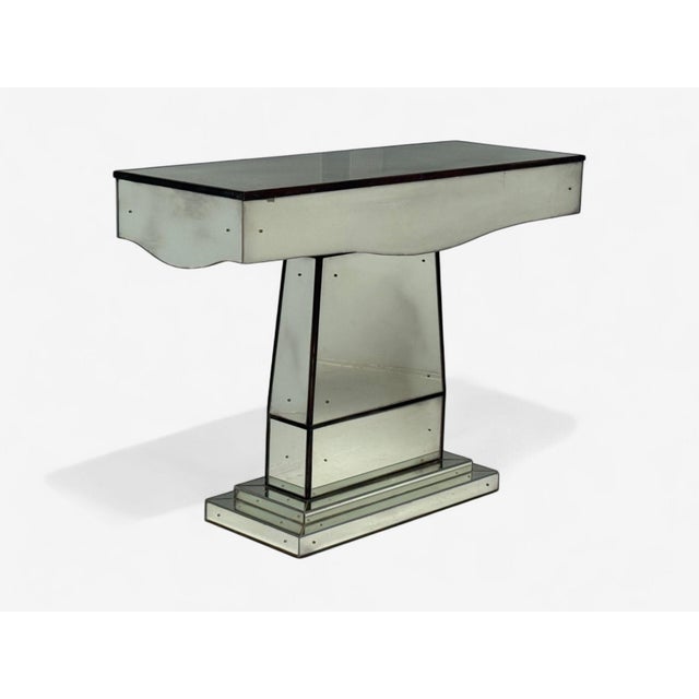 Art Deco Style, Mirrored Console Tables, Painted Wood, Distressed Glass For Sale - Image 15 of 15