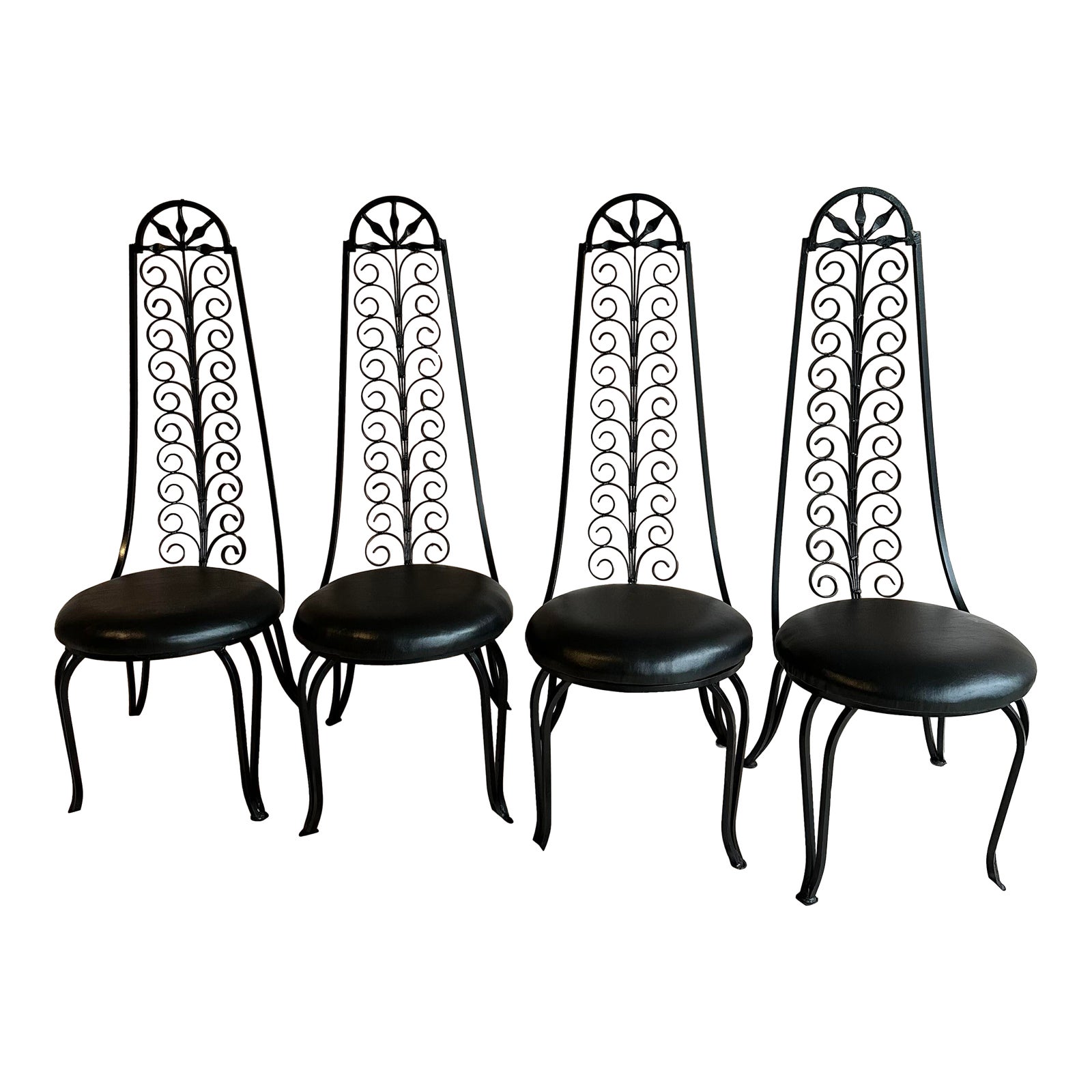 Mid 20th Century Set of 4 Iron High Back Scroll Chairs After Umanoff