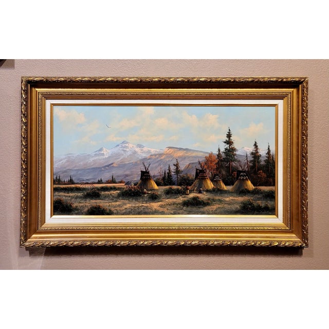 Heinie Hartwig -Indian Camp w/Teepees in the Rocky Mountains-Oil painting American Western - Oil painting on board -...