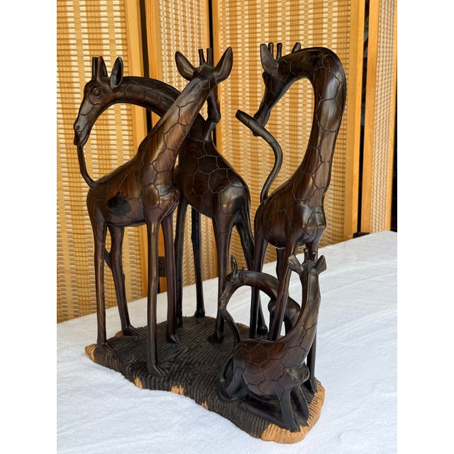 Vintage African Hand-Carved Ebony Wood Intertwined Giraffe Herd For Sale - Image 4 of 15