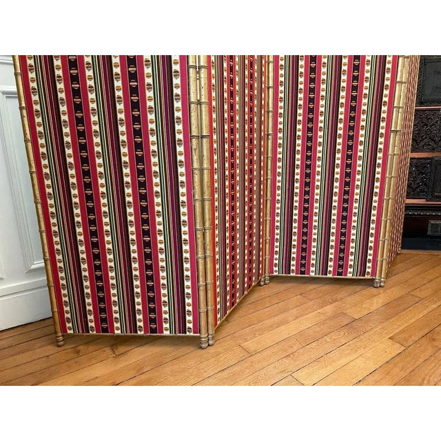 Textile Gilded Faux Bamboo Screen by Madeleine Castaing For Sale - Image 7 of 10