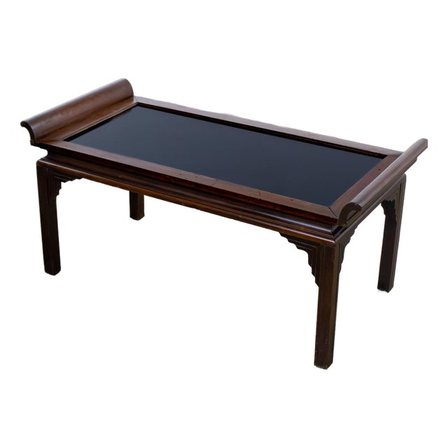 Early to Mid-20th Century Chinese Chippendale Petite Coffee Table Walnut With Black Glass Inset Top For Sale