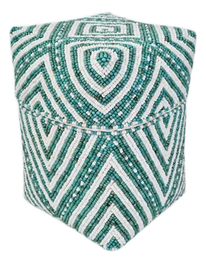 Vintage Turquoise & White Beaded Bamboo Box Small
