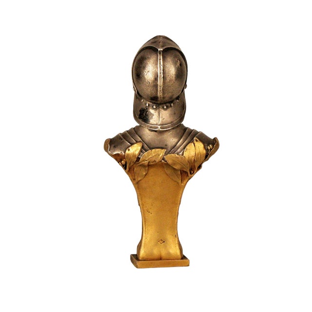 Late 19th Century French Bronze Bust Seal of Jeanne D´Arc Wearing Armor by Edmond-Henri Becker For Sale - Image 6 of 9