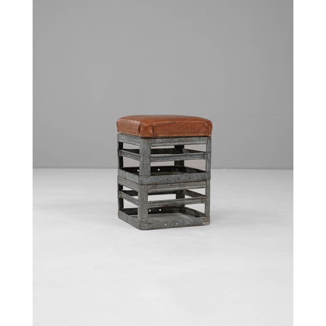 20th Century Czechia Metal Stool With Leather Seat For Sale - Image 11 of 18