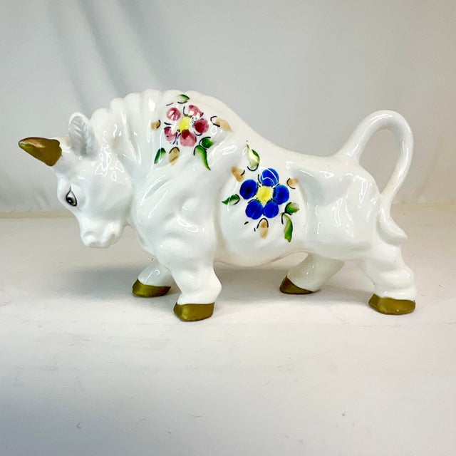 Figurative 1970s Italian Mediterranean Hand Painted Ceramic Bull Figurine For Sale - Image 3 of 12