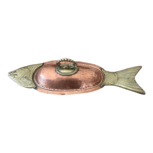 Vintage Copper and Brass Covered Fish Platter