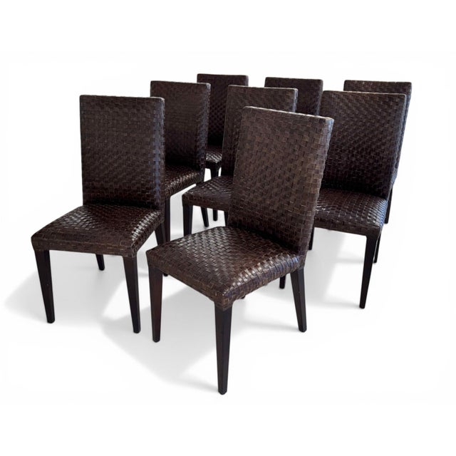 Contemporary Italian Leather Dining Chairs by Stone International, Set of 8 For Sale - Image 3 of 15