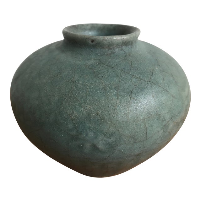 Antique Miniature Celadon Pot, Gray-Blue Glaze For Sale