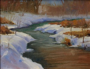 Cherry Creek 2 by Ali Ghassan | Oil Painting of a snow-covered creek in winter.