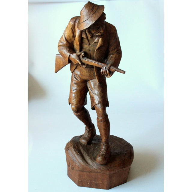 1930s 1930s - Antique Handcarved Wooden Sculpture of a Hunter For Sale - Image 5 of 10