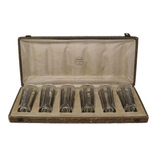 1910s Art Nouveau Rene Lalique Glass Shot Glasses Set of 6 Boxed For Sale
