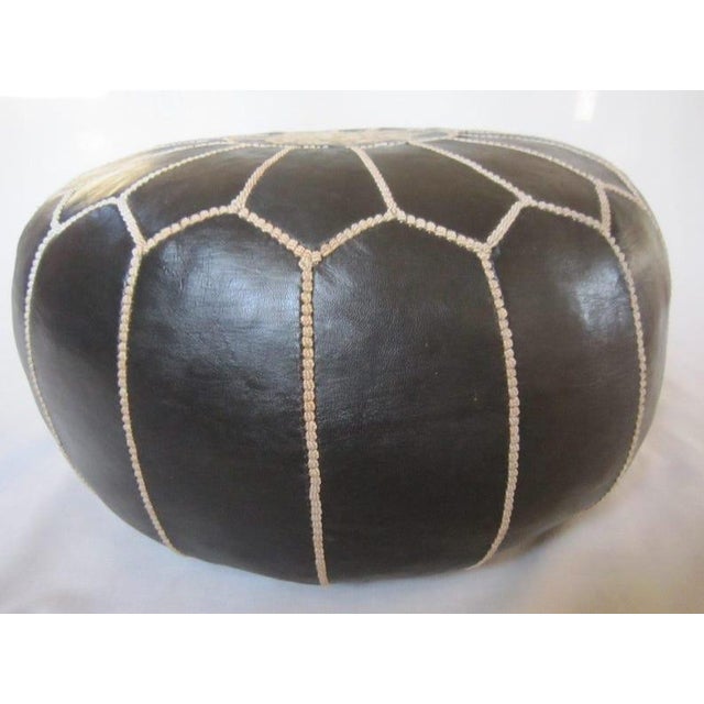 Art Deco Vintage Leather Moroccan Pouf Stool For Sale - Image 3 of 6