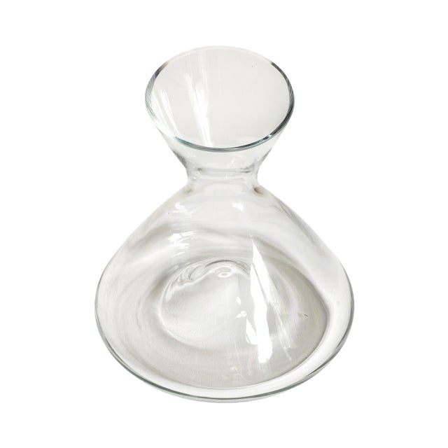 Mid-Century Modern 1950s Contemporary Wide Base Clear Glass Wine & Spirits Decanter For Sale - Image 3 of 3