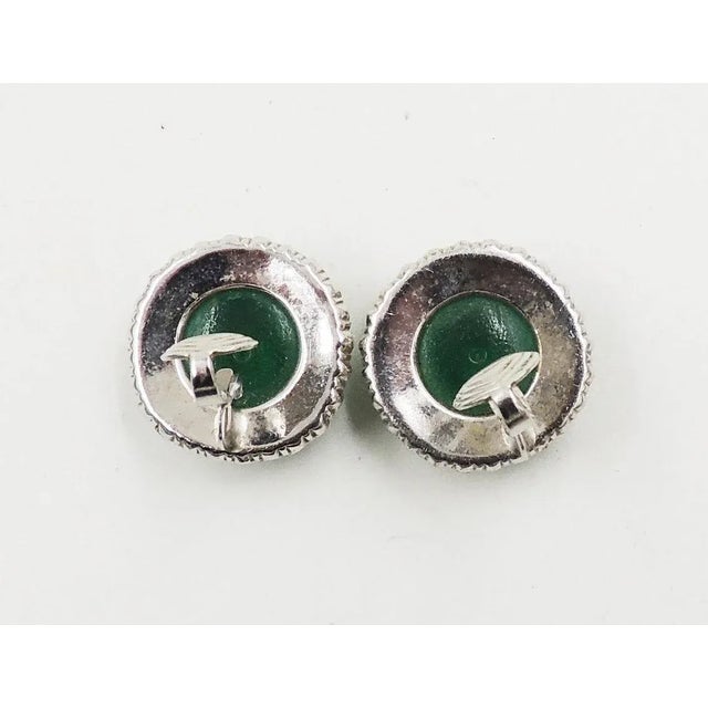 Mid-Century Modern Vintage Castlecliff Faux-Emerald & Clear Rhinestone Clip Earrings - 2 Pieces For Sale - Image 3 of 10