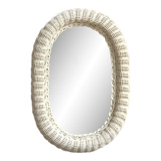 Vintage Wicker Wall Mirror in Crème For Sale