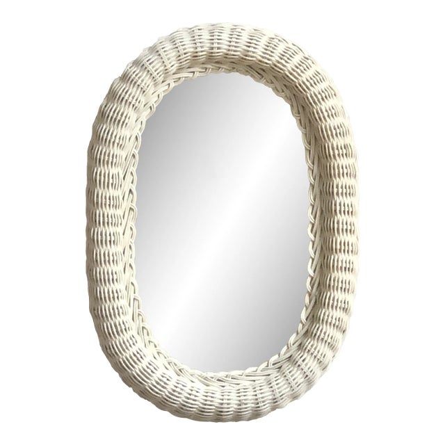 Vintage Wicker Wall Mirror in Crème For Sale