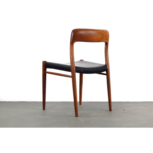 Danish midcentury Niels O.Møller teak and black leather model 75 desk, side or accent chair for JL. Møllers. Niels Otto...