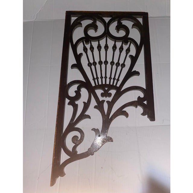 Late 19Th Century Original Salvaged Chicago Varnished Oak Wood Asymmetrical Wall-Mount Victorian Fretwork Victorian...