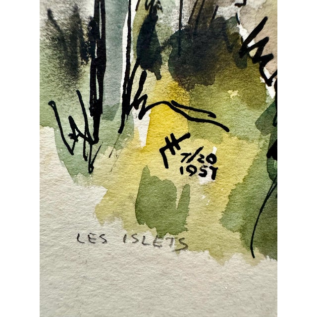 1950s Henry Emil Salloch Original Watercolor on Paper Les Islets, 1957. For Sale - Image 5 of 6