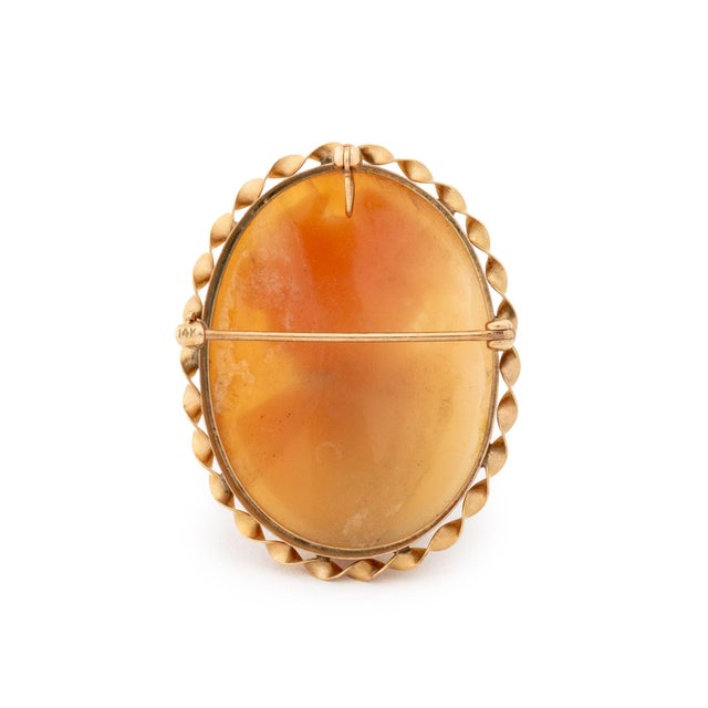 19th Century Vintage Carved Shell Cameo and 14k Gold Brooch Pendant For Sale - Image 5 of 6