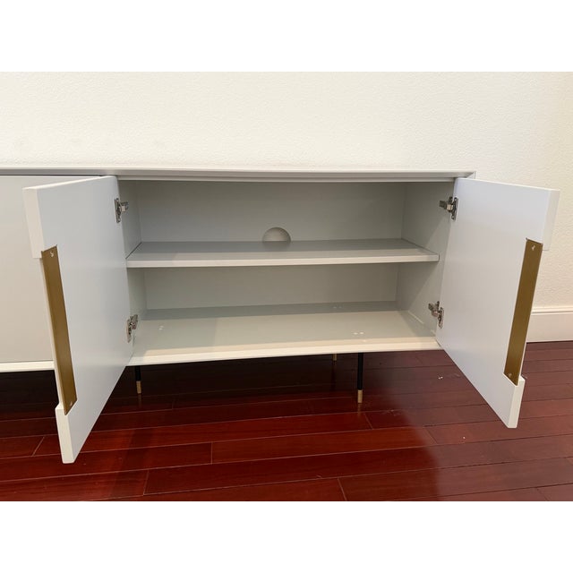 SUNPAN Ivory Painted Linen Sideboard With Brass Hardware – Modern Transitional For Sale - Image 4 of 8