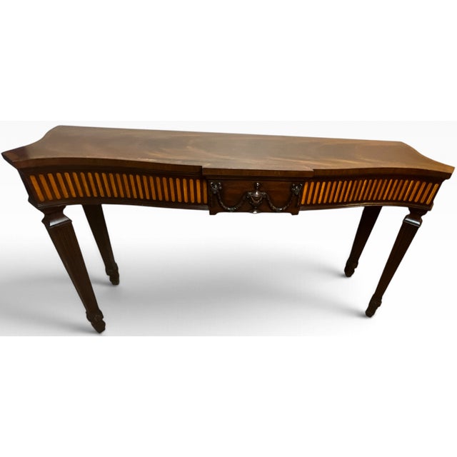 Hepplewhite Henkel-Harris Virginia Galleries Federal Inlaid Flame Mahogany Hepplewhite Console Sofa Table For Sale - Image 3 of 18