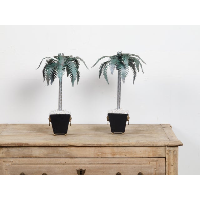 Pair of French Midcentury Palm Tree Sculptures in Black Tapering Pots For Sale - Image 9 of 10
