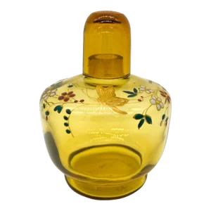 Antique French Floral Enameled Amber Glass Lamp Jar