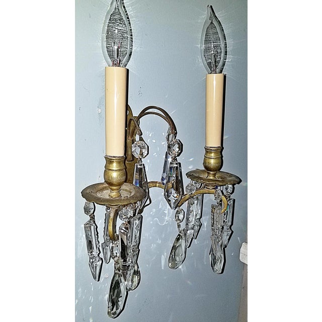 French Antique Crystal French Bronze Sconce For Sale - Image 3 of 7