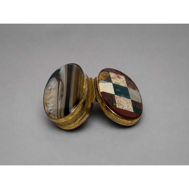 Stone Antique Scottish Hardstone and Gilt Brass Oval Snuff Box C. 1880 For Sale - Image 7 of 9