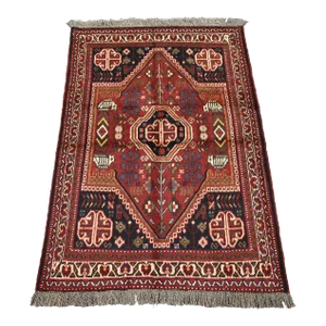 Shiraz Rug 3'4'' X 4'9'' Red Wool Vintage Tribal Hand-Knotted Oriental Carpet