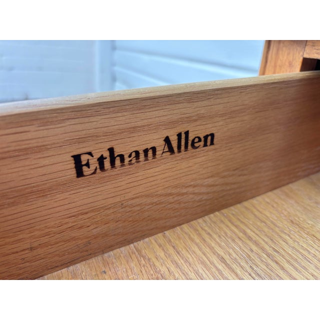 Late 20th Century Vintage Ethan Allen 3-Drawer Solid Oak Accent Chest or Nightstand For Sale - Image 5 of 9