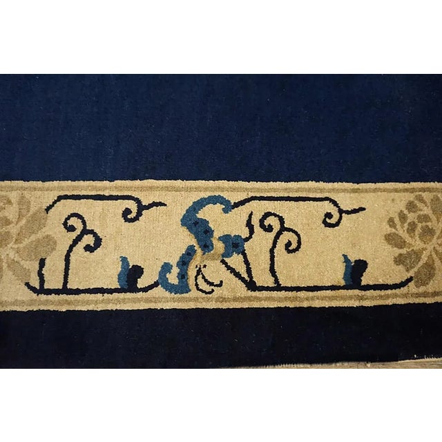 Wonderful Navy Blue Background and Tan Beige Color With Animalia Design Antique Chinese Peking Rug For Sale - Image 9 of 9