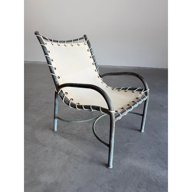 Early Mid Century Robert Lewis Attrbuted Patinated Bronze Patio Lounge Chair Ottoman Set, 2 Pieces For Sale In Tampa - Image 6 of 11