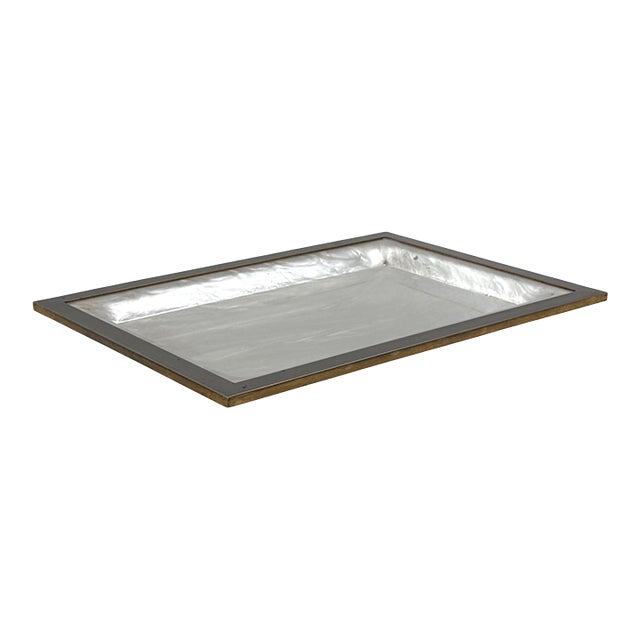 Hollywood Regency Brass and Faux Mother of Pearl Lucite Tray, Italy 1970s For Sale