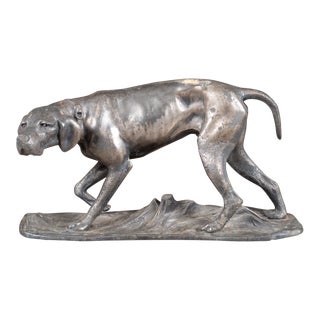 Vintage Patinated, Pewter Pointer Dog Sculpture For Sale