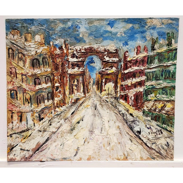 Paint 1960s Paris Street Scene Portes Saint-Denis Oil on Board For Sale - Image 7 of 7