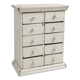 Antique C. 1900 Painted Spice Cabinet With 10 Metal-Lined Lidded Drawers For Sale